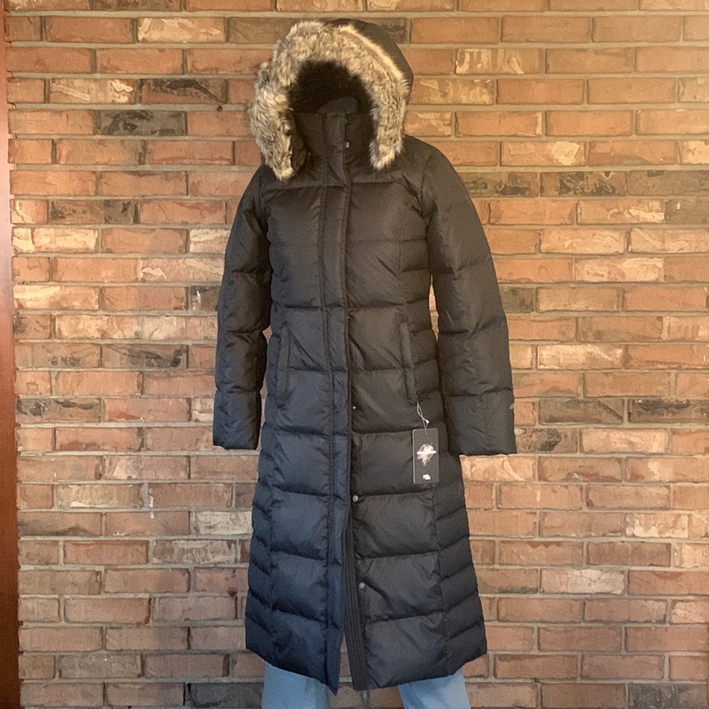 Eddie Bauer Black Long Puffer Ski & Snow Jacket with Faux Fur Hood